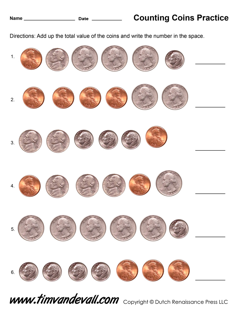 Counting Coins Worksheet #1 - Tim's Printables