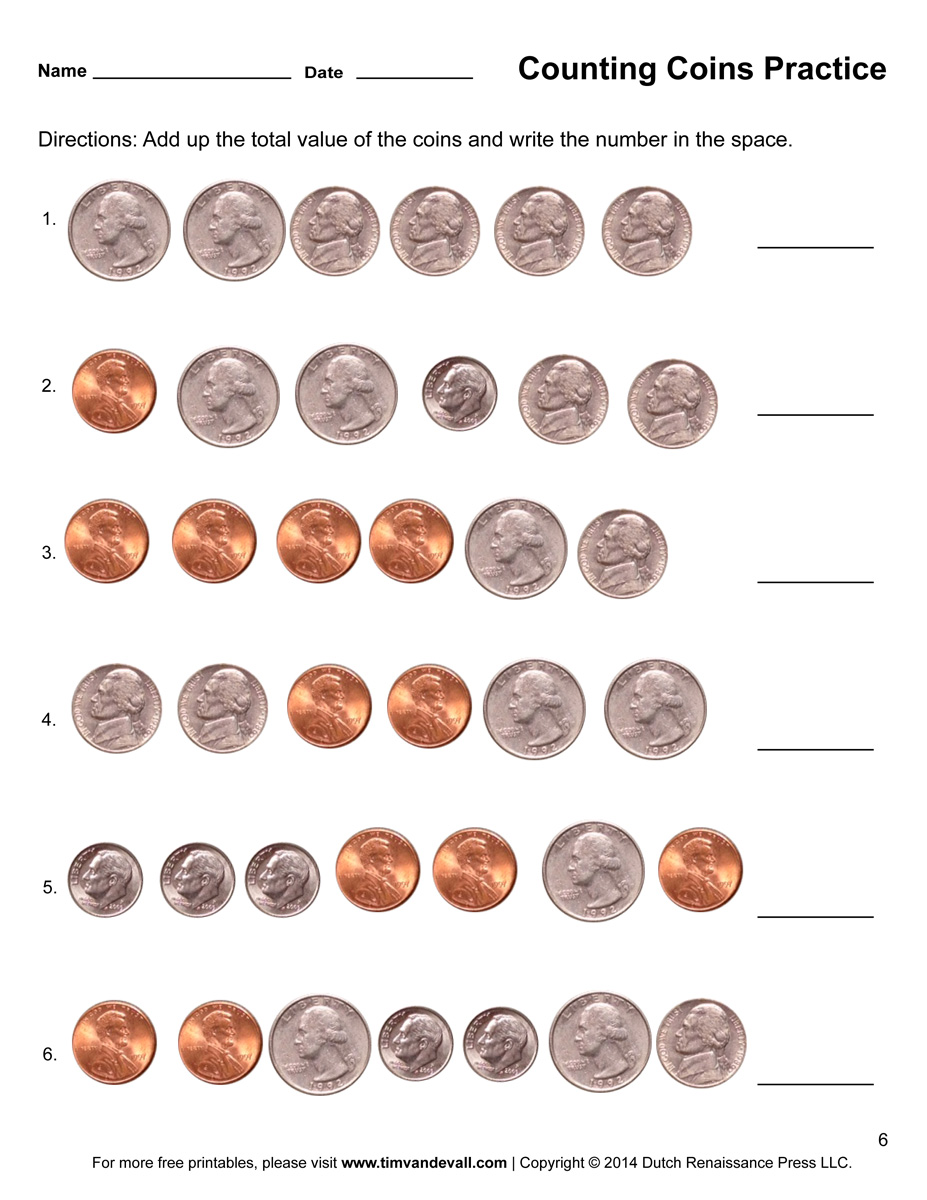 Counting Coins Worksheet #6 - Tim's Printables