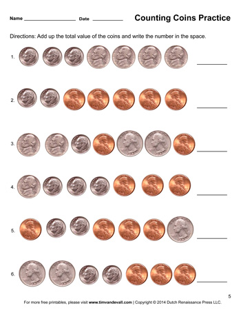 Counting Coins Worksheet #5 - Tim's Printables