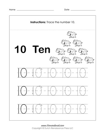 Number 10 Worksheet - Tim's Printables